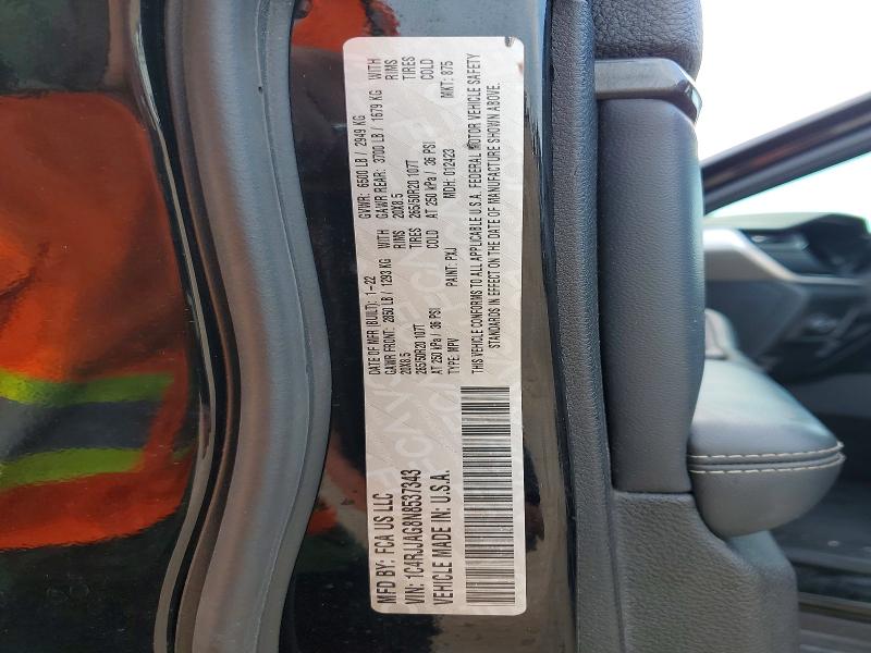 57890766 :رقم المزاد ، 1C4RJJAG8N8537343 vin ، 2022 Jeep Grand Cherokee مزاد بيع