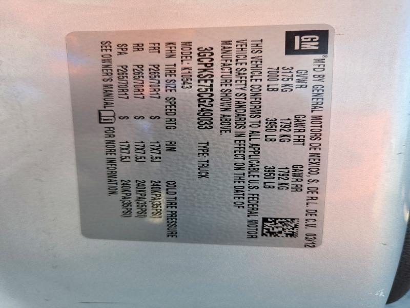 55032626 :رقم المزاد ، 3GCPKSE75CG249033 vin ، 2012 Chevrolet Silverado مزاد بيع
