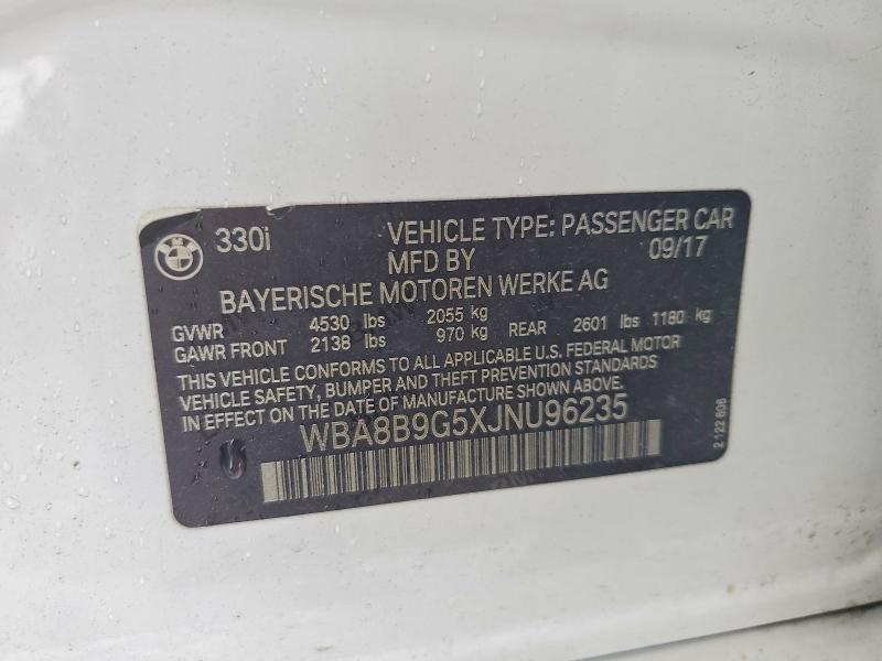 2018 Bmw 330 მანქანა იყიდება აუქციონზე, vin: WBA8B9G5XJNU96235, აუქციონის ნომერი: 56359046