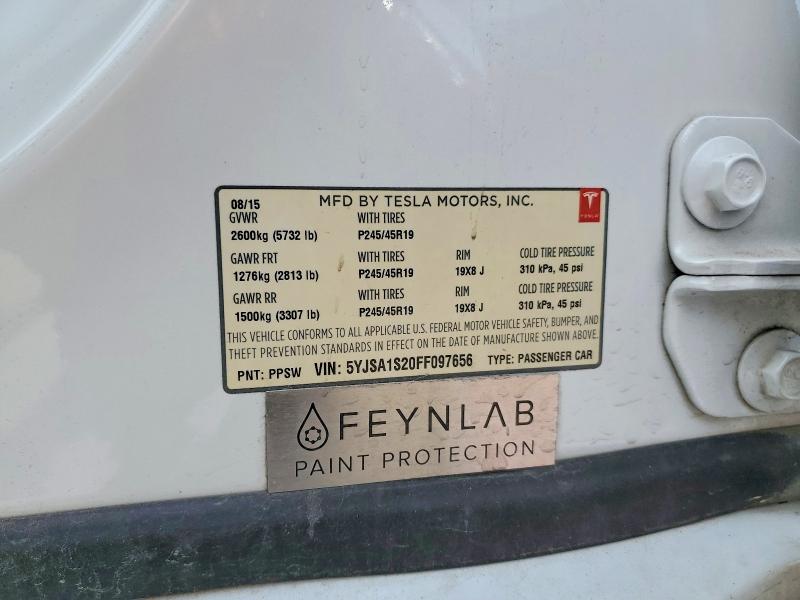 2015 Tesla Model S მანქანა იყიდება აუქციონზე, vin: 5YJSA1S20FF097656, აუქციონის ნომერი: 55463756