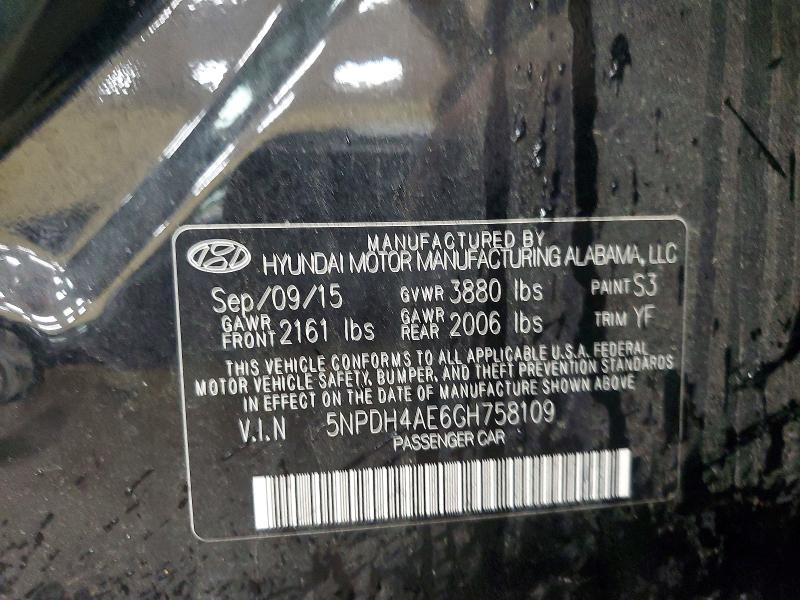 58596106 :رقم المزاد ، 5NPDH4AE6GH758109 vin ، 2016 Hyundai Elantra مزاد بيع