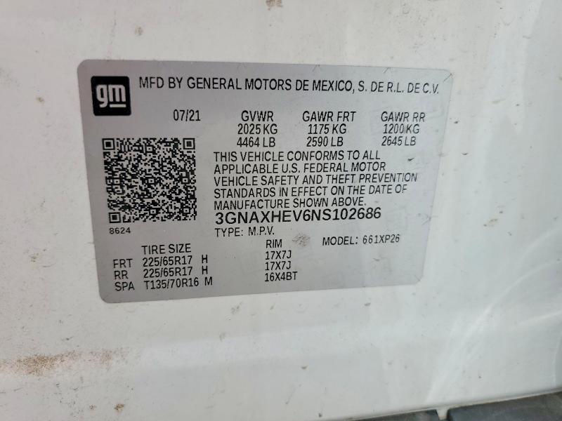 Aukcja sprzedaży 2022 Chevrolet Equinox, vin: 3GNAXHEV6NS102686, numer aukcji: 57351636