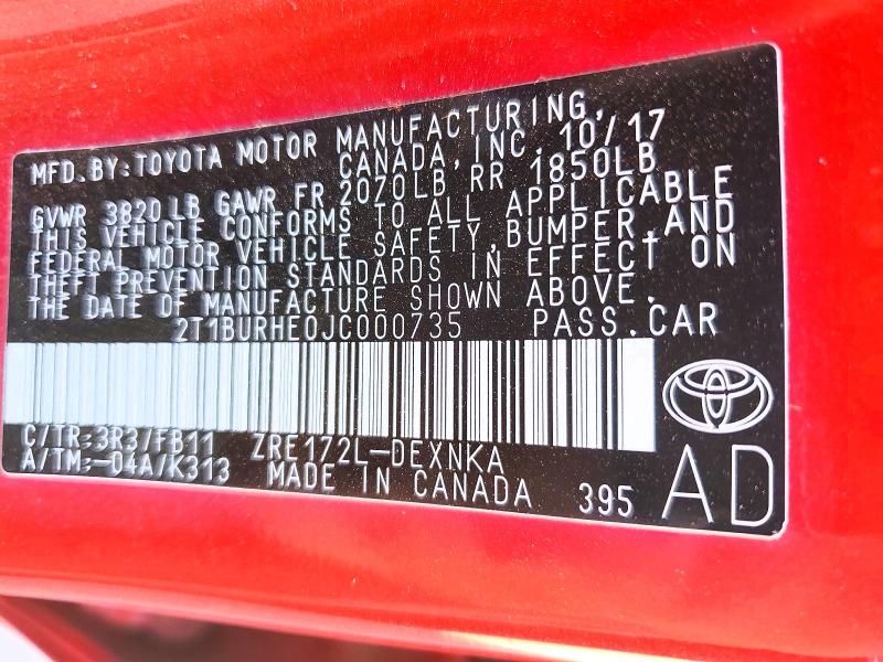 Aukcja sprzedaży 2018 Toyota Corolla, vin: 2T1BURHE0JC000735, numer aukcji: 55111466