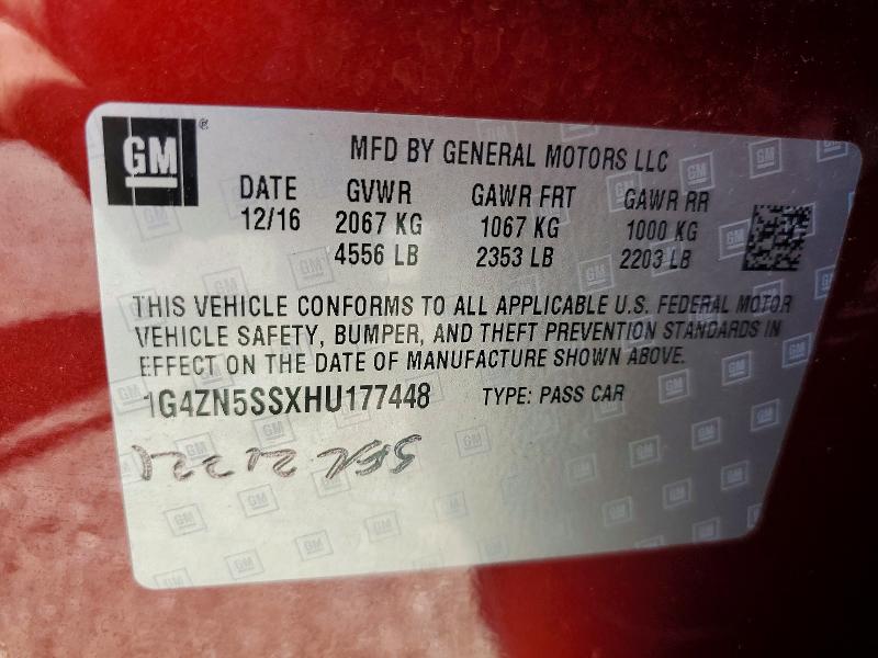 57578326 :رقم المزاد ، 1G4ZN5SSXHU177448 vin ، 2017 Buick Lacrosse مزاد بيع
