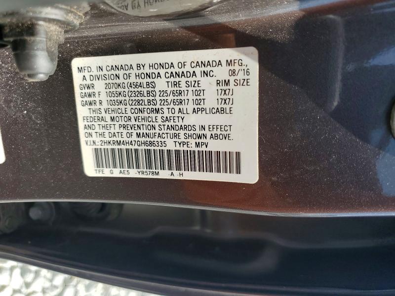 56460396 :رقم المزاد ، 2HKRM4H47GH686335 vin ، 2016 Honda Cr-v مزاد بيع