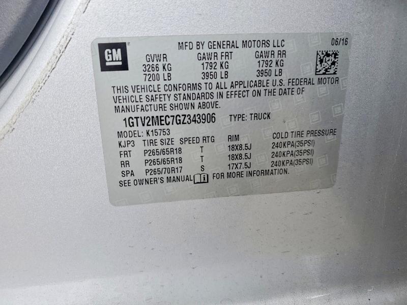 Aukcja sprzedaży 2016 Gmc Sierra, vin: 1GTV2MEC7GZ343906, numer aukcji: 56278616