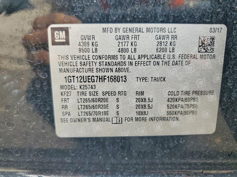2017 Gmc Sierra მანქანა იყიდება აუქციონზე, vin: 1GT12UEG7HF168013, აუქციონის ნომერი: 56583686
