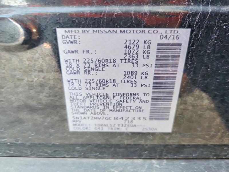 55724006 :رقم المزاد ، 5N1AT2MV7GC842335 vin ، 2016 Nissan Rogue مزاد بيع