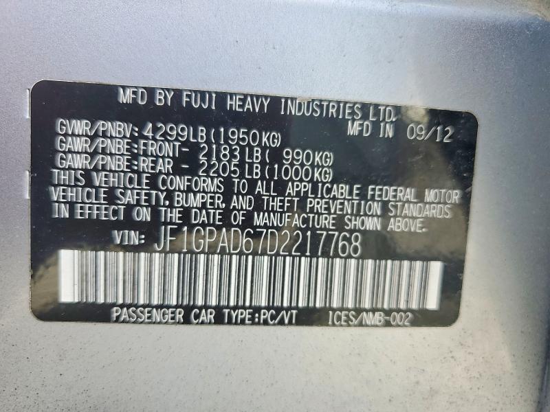 Продажа на аукционе авто 2013 Subaru Impreza, vin: JF1GPAD67D2217768, номер лота: 56267816