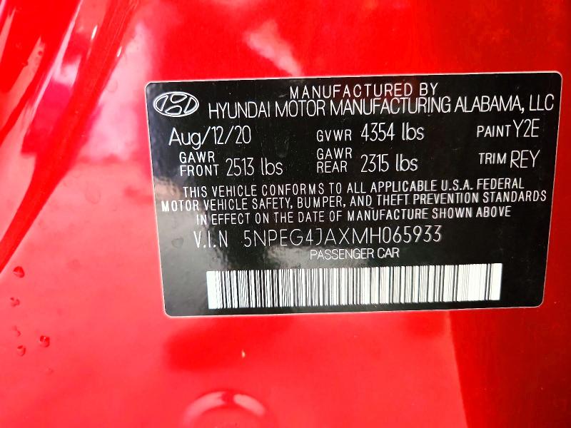 Продажа на аукционе авто 2021 Hyundai Sonata, vin: 5NPEG4JAXMH065933, номер лота: 54629136