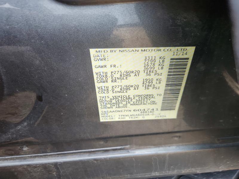 58451696 :رقم المزاد ، 5N1AA0NE7FN604741 vin ، 2015 Nissan Armada مزاد بيع