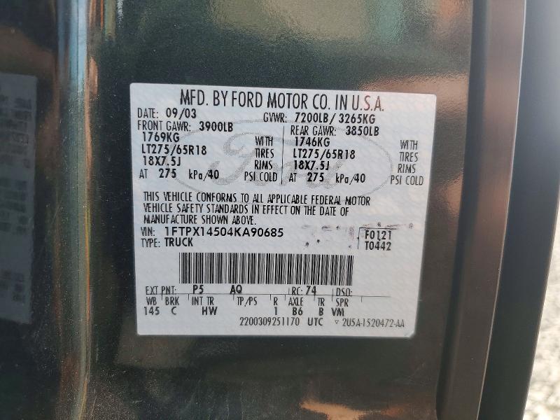 58739656 :رقم المزاد ، 1FTPX14504KA90685 vin ، 2004 Ford F-150 مزاد بيع