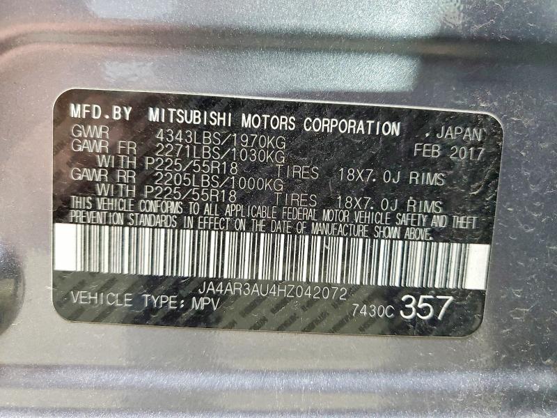 2017 Mitsubishi Outlander Sport მანქანა იყიდება აუქციონზე, vin: JA4AR3AU4HZ042072, აუქციონის ნომერი: 57957786