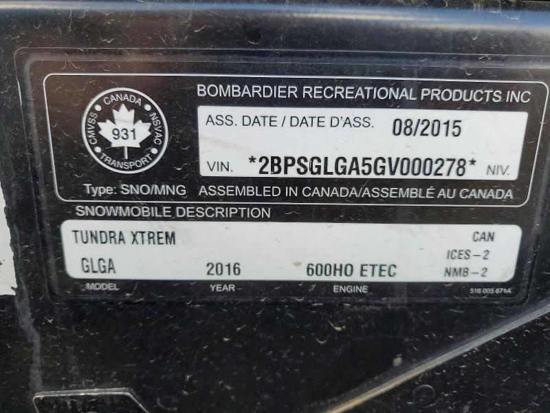 Auction sale of the 2015 Ski-doo Snowmobile, vin: 2BPSGLGA5GV000278, lot number: 56358926