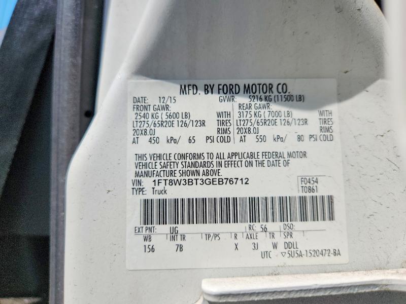 Продажа на аукционе авто 2016 Ford 350, vin: 1FT8W3BT3GEB76712, номер лота: 59130206