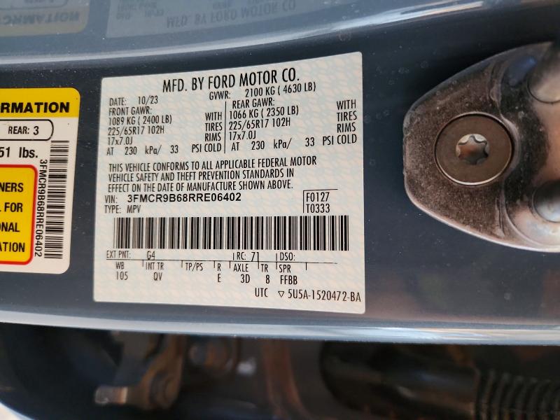 2024 Ford Bronco Sport მანქანა იყიდება აუქციონზე, vin: 3FMCR9B68RRE06402, აუქციონის ნომერი: 58917646