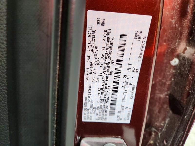 57565216 :رقم المزاد ، 1FMCU0F76JUB07131 vin ، 2018 Ford Escape مزاد بيع