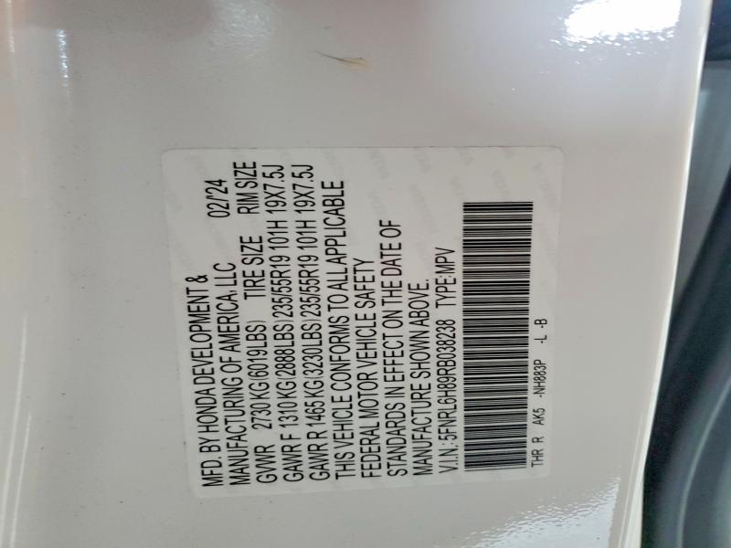 57524836 :رقم المزاد ، 5FNRL6H89RB038238 vin ، 2024 Honda Odyssey مزاد بيع