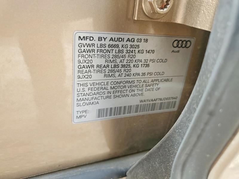 Aukcja sprzedaży 2018 Audi Q7, vin: WA1VAAF78JD037542, numer aukcji: 56340336
