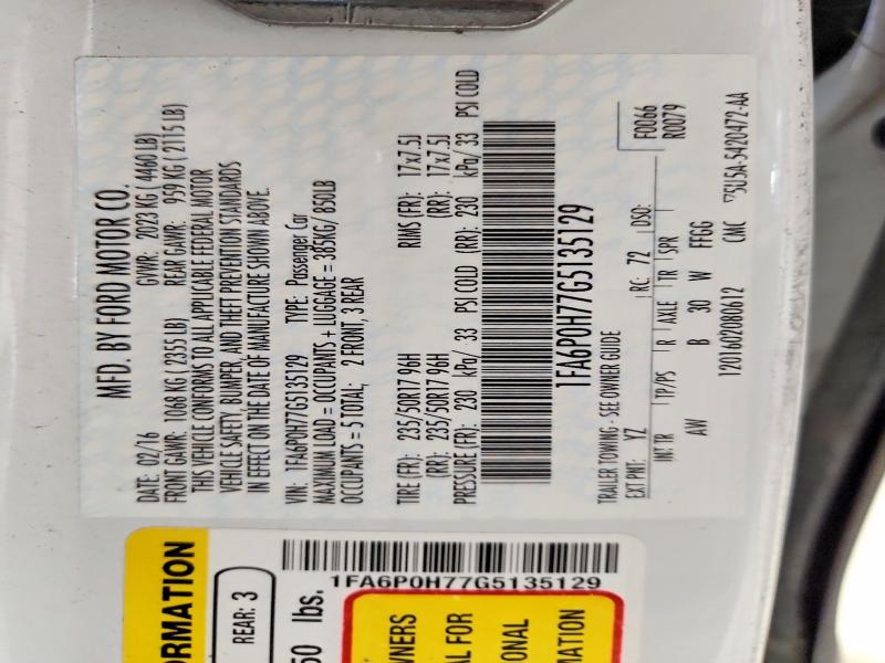 Продажа на аукционе авто 2016 Ford Fusion, vin: 1FA6P0H77G5135129, номер лота: 58420396