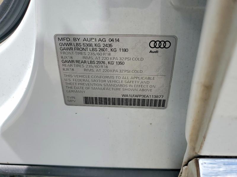 Продажа на аукционе авто 2014 Audi Q5, vin: WA1LFAFP3EA113877, номер лота: 53900256