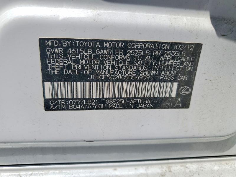 Aukcja sprzedaży 2012 Lexus Is, vin: JTHCF5C28C5056909, numer aukcji: 57114136