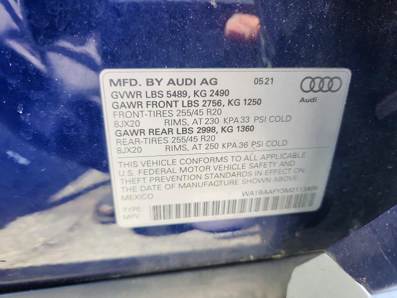 Продажа на аукционе авто 2021 Audi Q5, vin: WA1BAAFY3M2113406, номер лота: 57131926