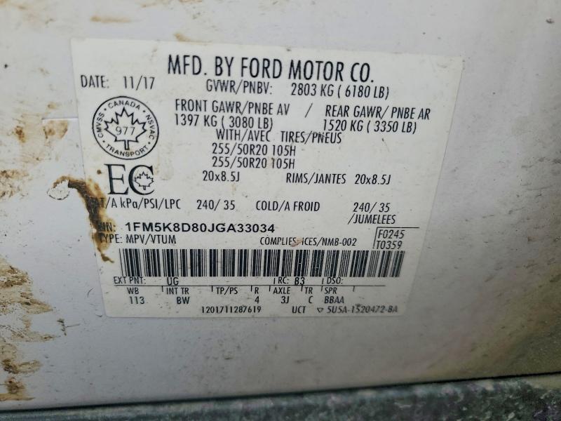 56517116 :رقم المزاد ، 1FM5K8D80JGA33034 vin ، 2018 Ford Explorer مزاد بيع