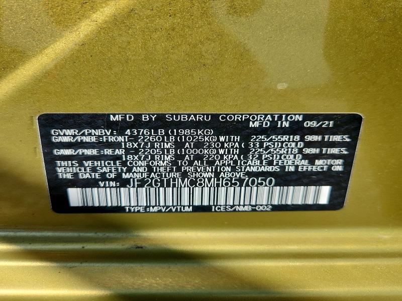 Продаж на аукціоні авто 2021 Subaru Crosstrek, vin: JF2GTHMC8MH657050, номер лоту: 57155776