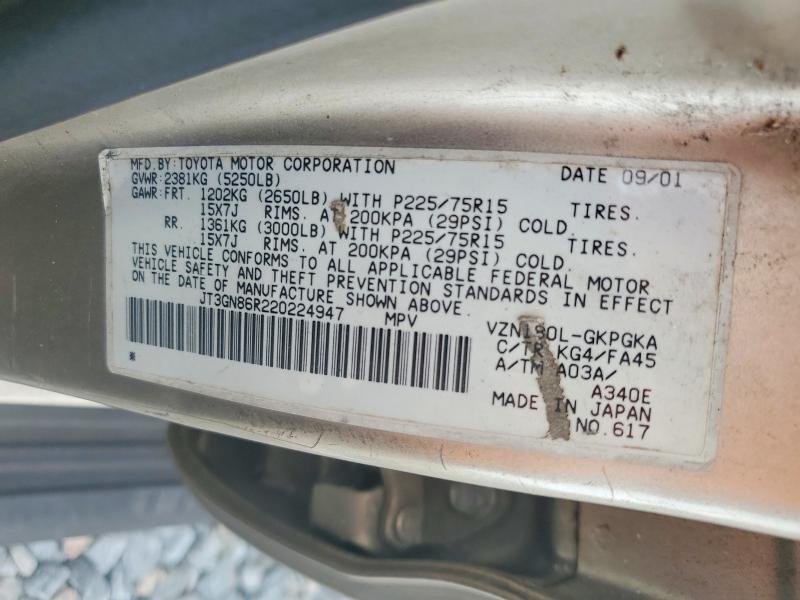2002 Toyota 4runner მანქანა იყიდება აუქციონზე, vin: JT3GN86R220224947, აუქციონის ნომერი: 57849676