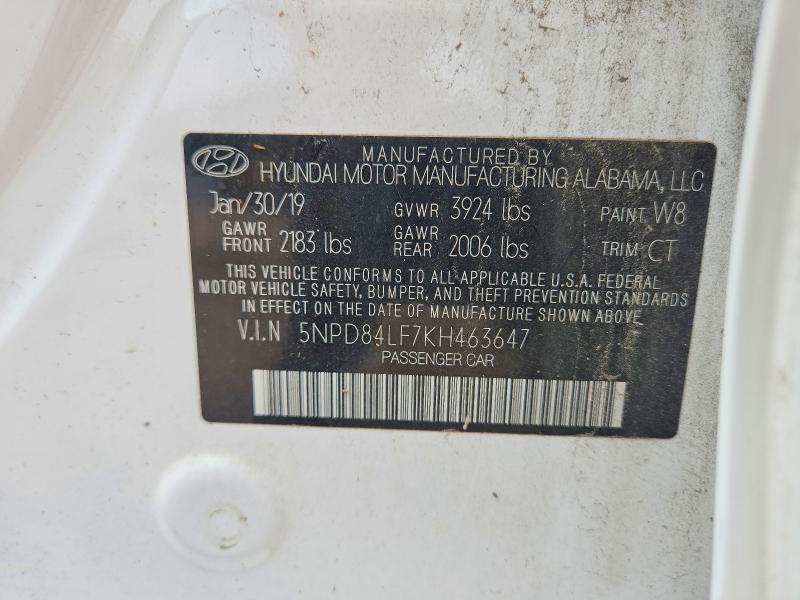 55734126 :رقم المزاد ، 5NPD84LF7KH463647 vin ، 2019 Hyundai Elantra مزاد بيع