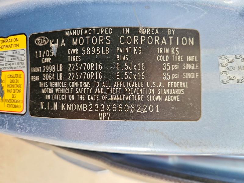2006 Kia Sedona მანქანა იყიდება აუქციონზე, vin: KNDMB233X66032201, აუქციონის ნომერი: 58743946