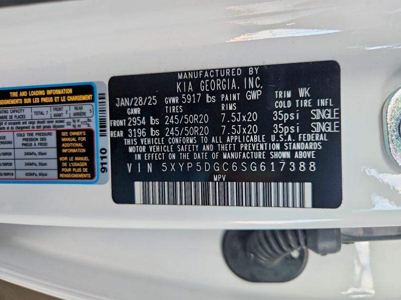 2025 Kia Telluride მანქანა იყიდება აუქციონზე, vin: 5XYP5DGC6SG617388, აუქციონის ნომერი: 57080626