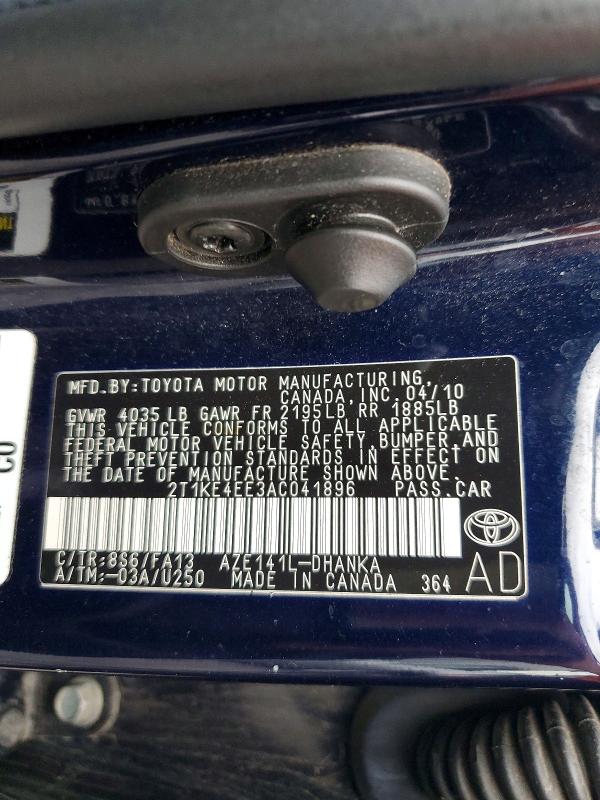 2010 Toyota Corolla Matrix მანქანა იყიდება აუქციონზე, vin: 2T1KE4EE3AC041896, აუქციონის ნომერი: 57783186