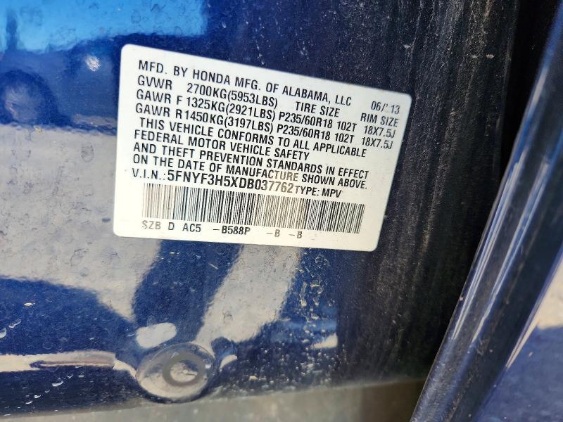 Продажа на аукционе авто 2013 Honda Pilot, vin: 5FNYF3H5XDB037762, номер лота: 57057636