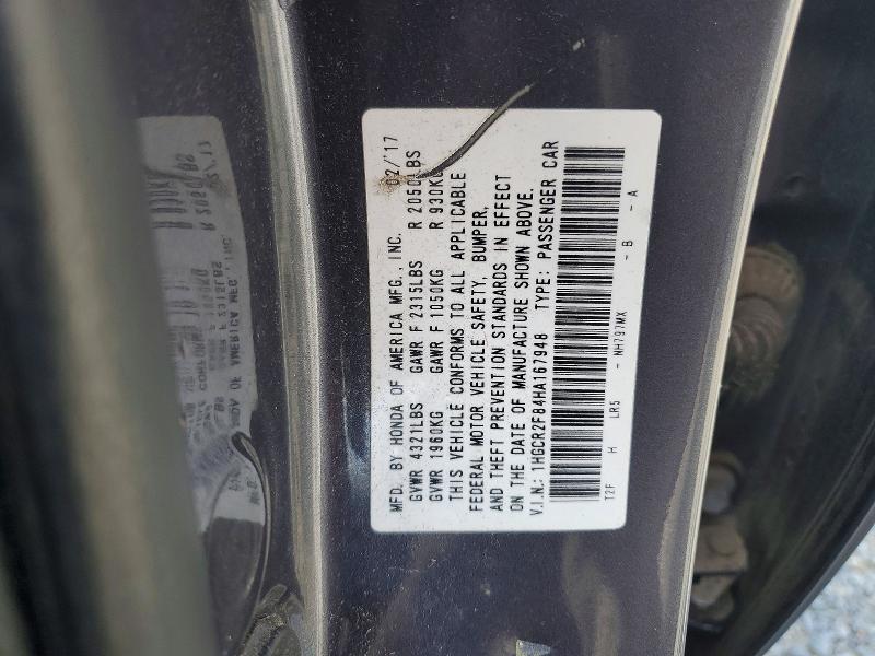 2017 Honda Accord მანქანა იყიდება აუქციონზე, vin: 1HGCR2F84HA167948, აუქციონის ნომერი: 55052896