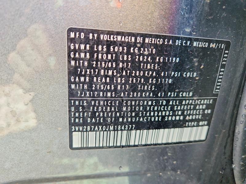 Aukcja sprzedaży 2018 Volkswagen Tiguan, vin: 3VV2B7AX0JM184377, numer aukcji: 58670726