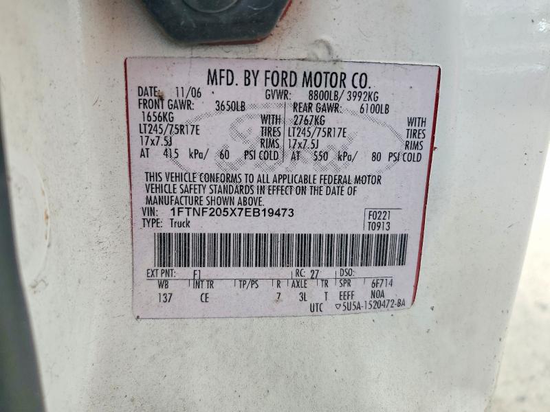 2007 Ford F250 მანქანა იყიდება აუქციონზე, vin: 1FTNF205X7EB19473, აუქციონის ნომერი: 58789296