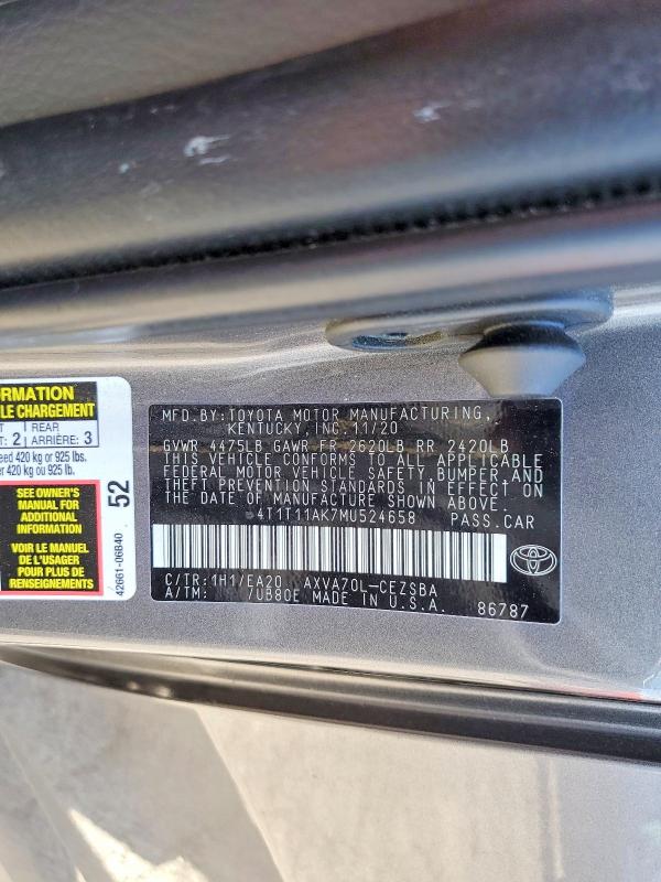 Aukcja sprzedaży 2021 Toyota Camry, vin: 4T1T11AK7MU524658, numer aukcji: 56698146