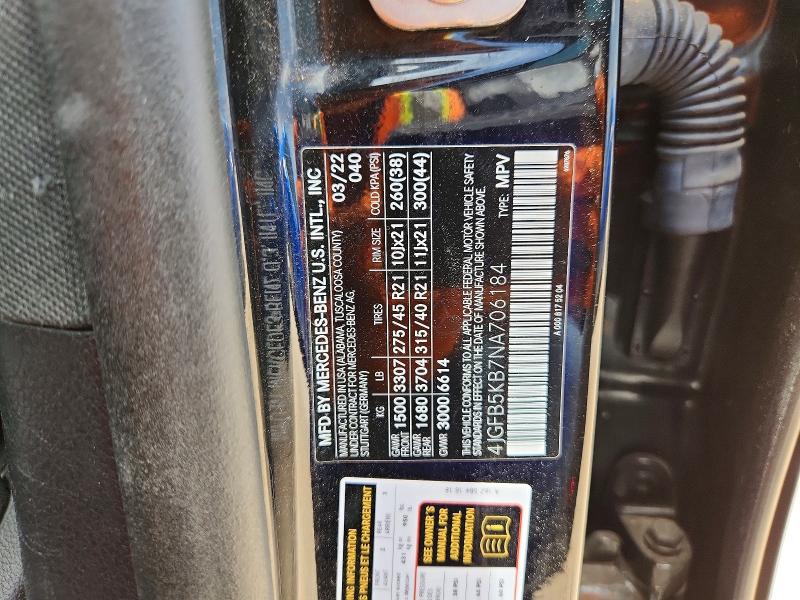 58330866 :رقم المزاد ، 4JGFB5KB7NA706184 vin ، 2022 Mercedes-benz Gle مزاد بيع