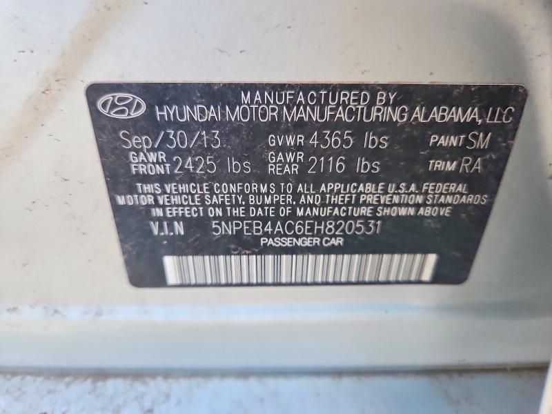 57562566 :رقم المزاد ، 5NPEB4AC6EH820531 vin ، 2014 Hyundai Sonata مزاد بيع