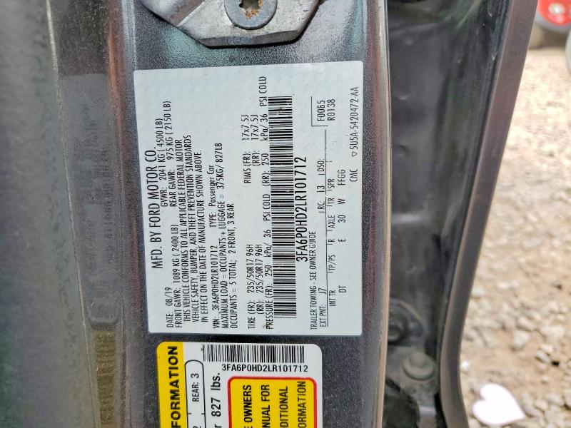 2020 Ford Fusion მანქანა იყიდება აუქციონზე, vin: 3FA6P0HD2LR101712, აუქციონის ნომერი: 58972236