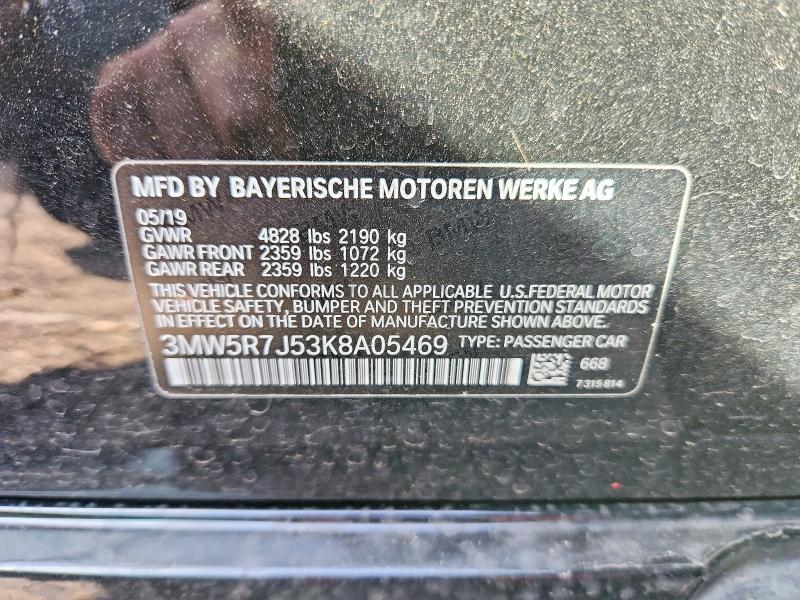 55472466 :رقم المزاد ، 3MW5R7J53K8A05469 vin ، 2019 Bmw 330xi مزاد بيع