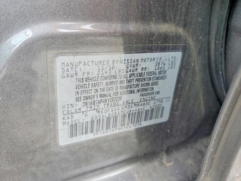 2019 Nissan Sentra მანქანა იყიდება აუქციონზე, vin: 3N1AB7AP4KY267236, აუქციონის ნომერი: 58755276
