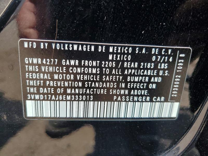2014 Volkswagen Jetta მანქანა იყიდება აუქციონზე, vin: 3VWD17AJ6EM333013, აუქციონის ნომერი: 57226366