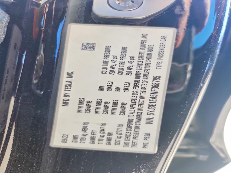 Продаж на аукціоні авто 2022 Tesla Model 3, vin: 5YJ3E1EA5NF368785, номер лоту: 58725376