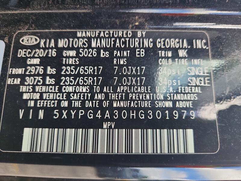 Продажа на аукционе авто 2017 Kia Sorento, vin: 5XYPG4A30HG301979, номер лота: 55158976