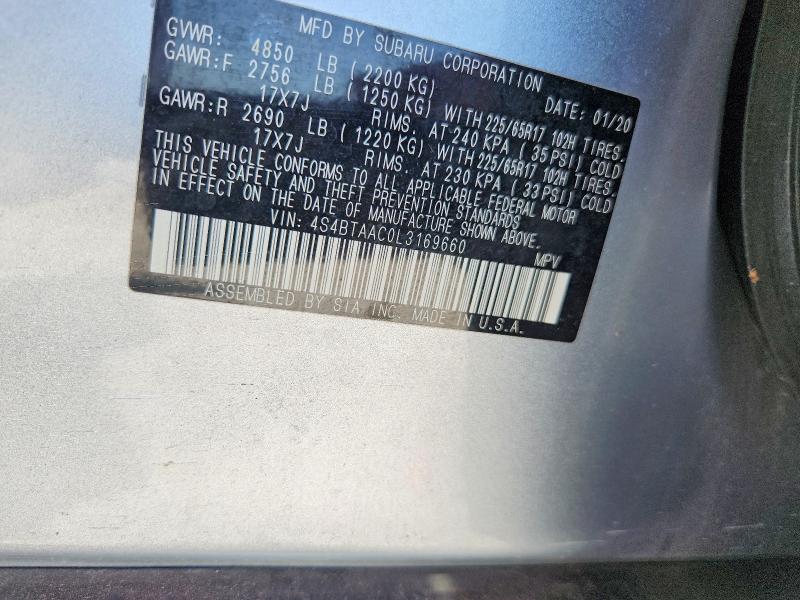 Продажа на аукционе авто 2020 Subaru Outback, vin: 4S4BTAAC0L3169660, номер лота: 58989146