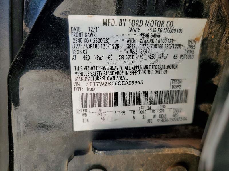 56297446 :رقم المزاد ، 1FT7W2BT6CEA95655 vin ، 2012 Ford F250 مزاد بيع