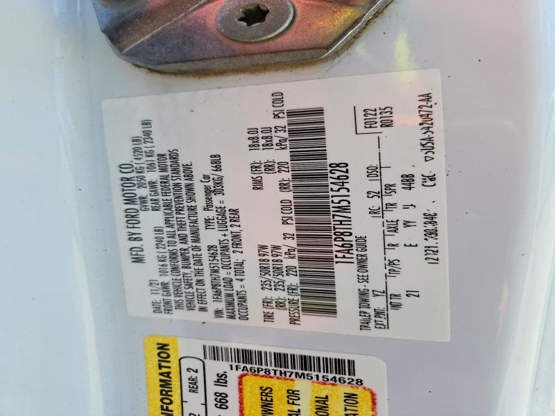 Продажа на аукционе авто 2021 Ford Mustang, vin: 1FA6P8TH7M5154628, номер лота: 57811256